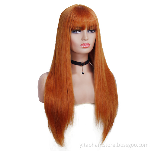 New Arrival wholesale price ginger orange color  Synthetic Hair Wigs With Colorful  Pre-Plucked Big Factory Stock